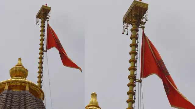 Ayodhya में Ram Mandir के शिखर पर बदला धर्मध्वज, सामने आई तस्वीरें