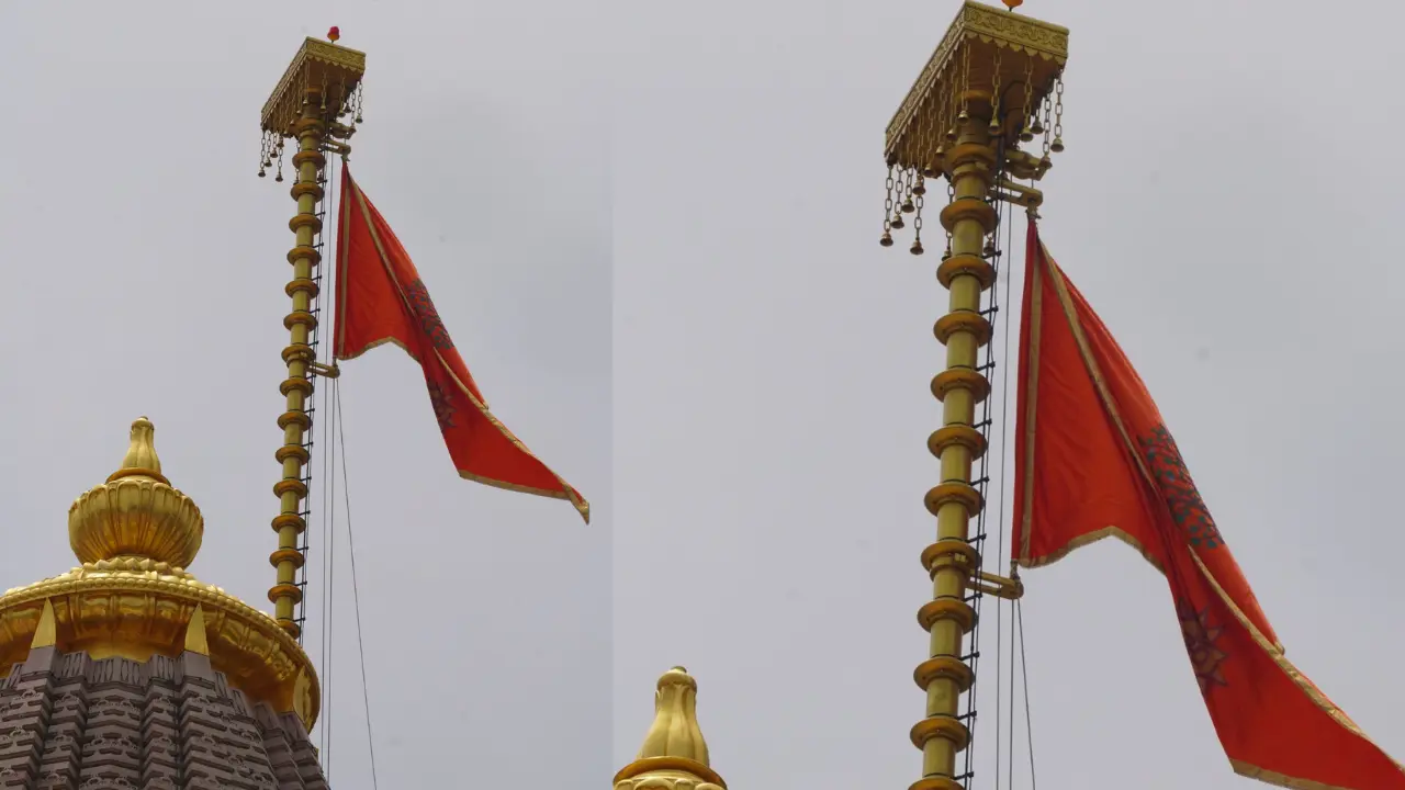 Ayodhya में Ram Mandir के शिखर पर बदला धर्मध्वज, सामने आई तस्वीरें