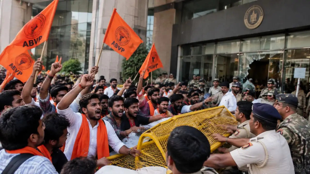 Satya Niketan Collapse पर ABVP का हंगामा, MCD Commissioner के इस्तीफे की मांग