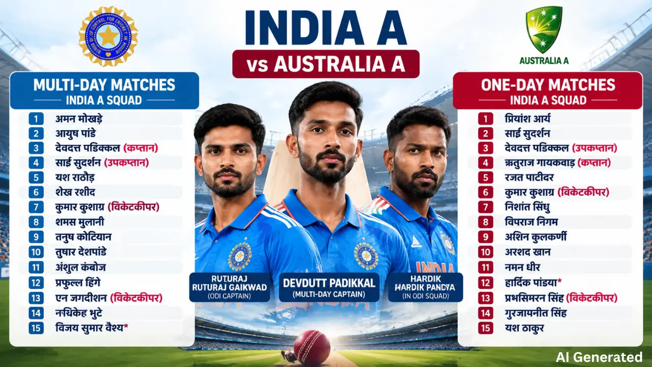 India A टीम का ऐलान, Australia A सीरीज में Padikkal कप्तान और Hardik की वापसी