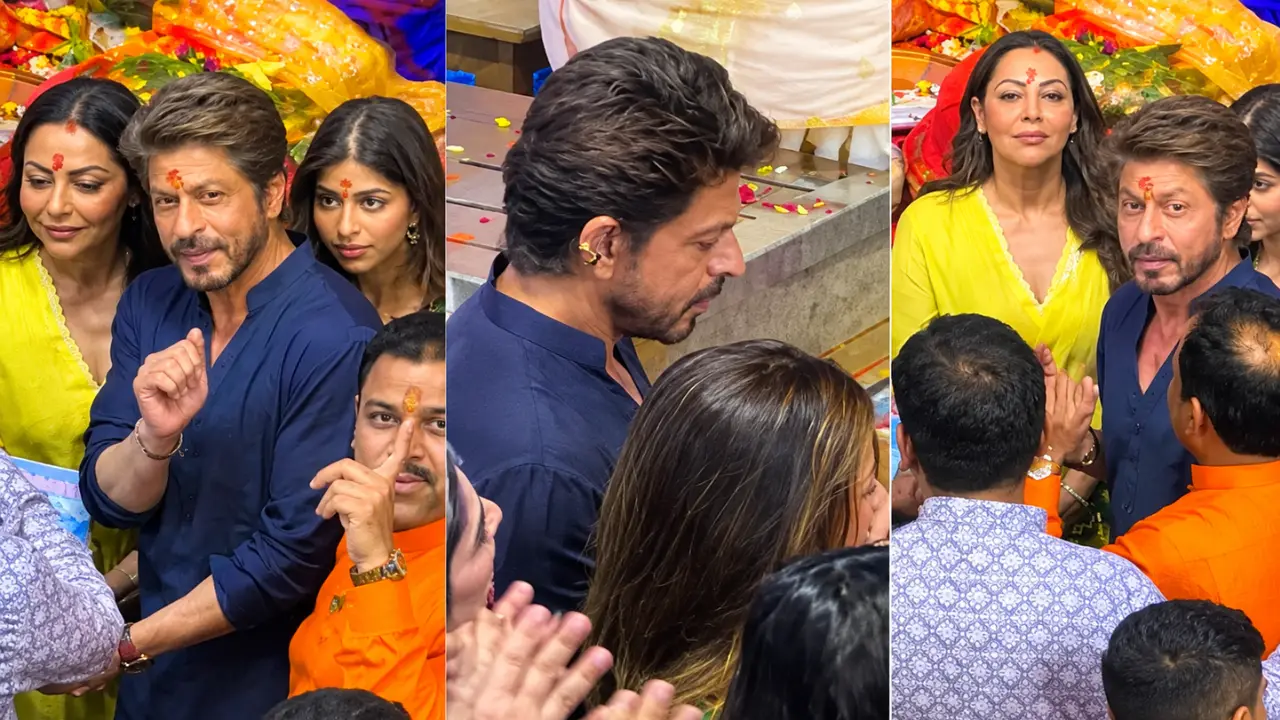 Shah Rukh Khan ने Gauri और Suhana के साथ किए Lalbaugcha Raja के दर्शन