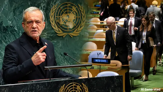 UNGA में Iran President पेजेश्कियन का भाषण, विरोध में बाहर निकला यूएस डेलीगेशन