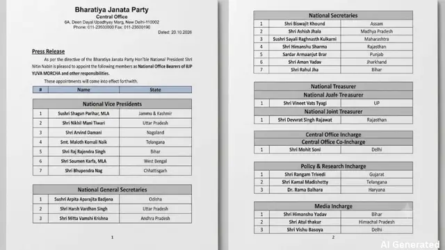 BJP युवा मोर्चा की नई टीम का ऐलान, निखिल मणि तिवारी बने राष्ट्रीय उपाध्यक्ष
