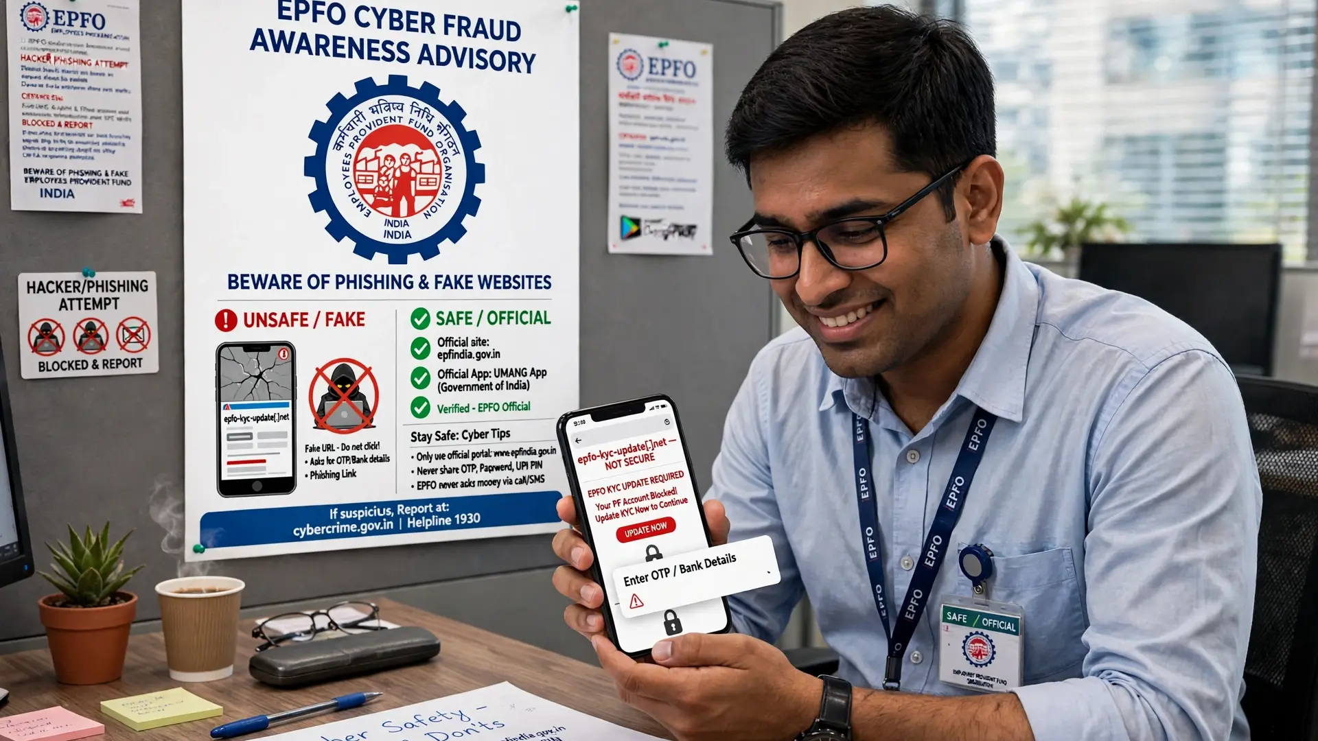 EPFO Scams: സൈബർ കെണിയിൽ വീഴരുത്! പി.എഫ് അക്കൗണ്ട് ഉടമകൾക്ക് സുരക്ഷാ മാർഗ്ഗനിർദ്ദേശവുമായി ഇ.പി.എഫ്.ഒ