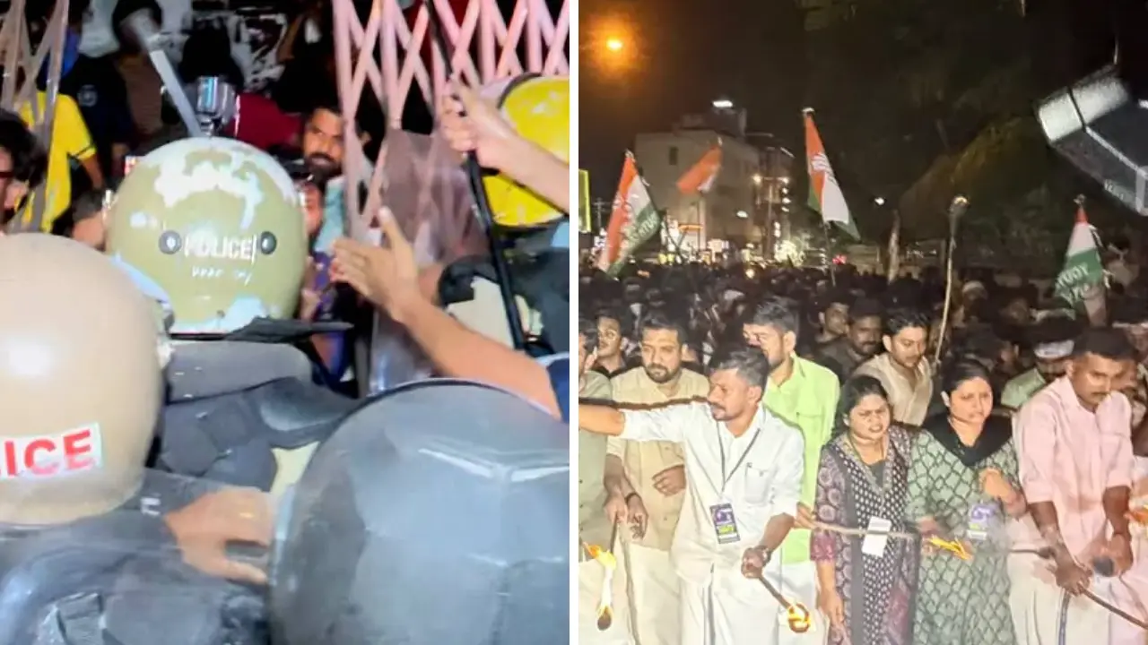 Thiruvananthapuram: യൂത്ത് കോൺഗ്രസ് മാർച്ചിൽ കല്ലേറും പന്തമേറും: തിരുവനന്തപുരത്ത് വൻ സംഘർഷം, പോലീസ് ലാത്തിച്ചാർജ്