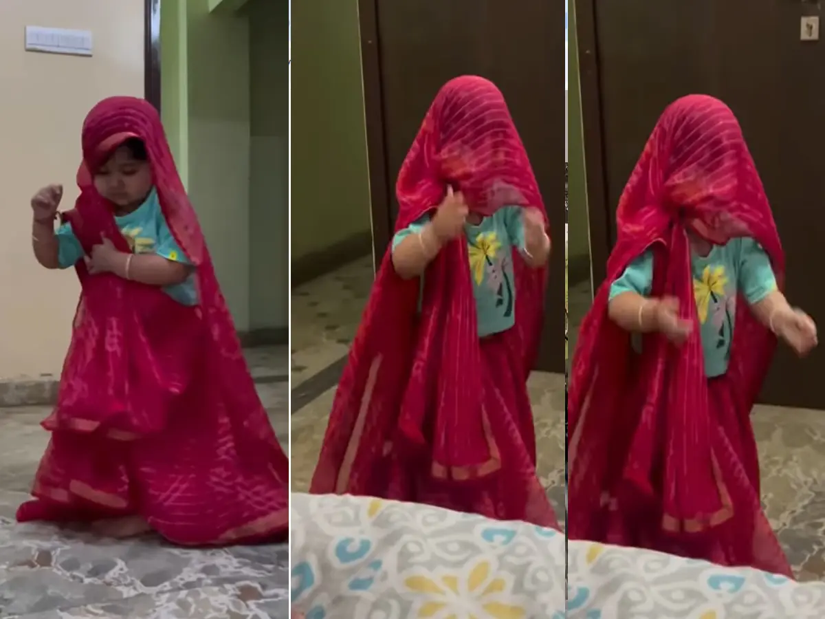 नहीं देखी होगी इतनी क्यूट बाई सा, घूंघट लेकर किया 'ढोल थाली' डांस, हर स्टेप है लाजवाब