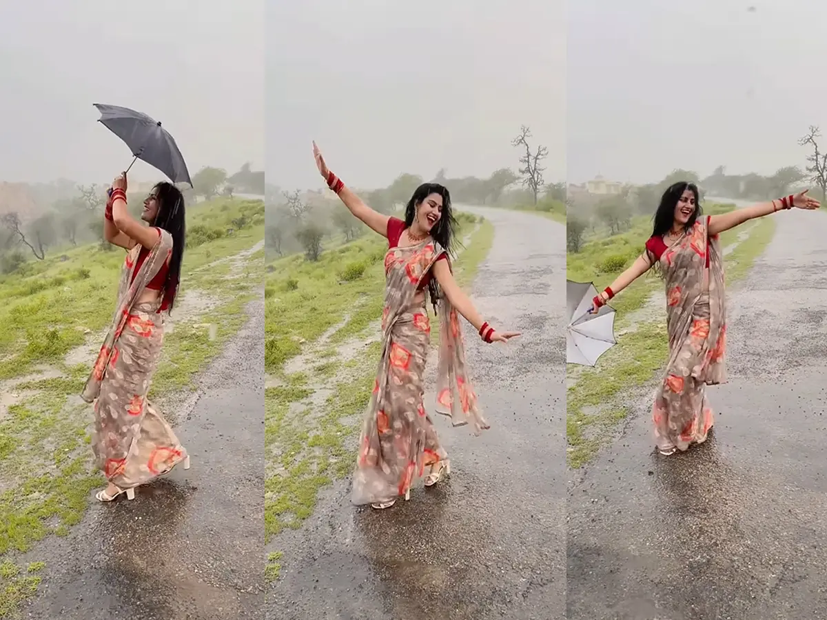 झमाझम बारिश में मोरनी की तरह नाची राजस्थानी बहू, Video हो गया वायरल