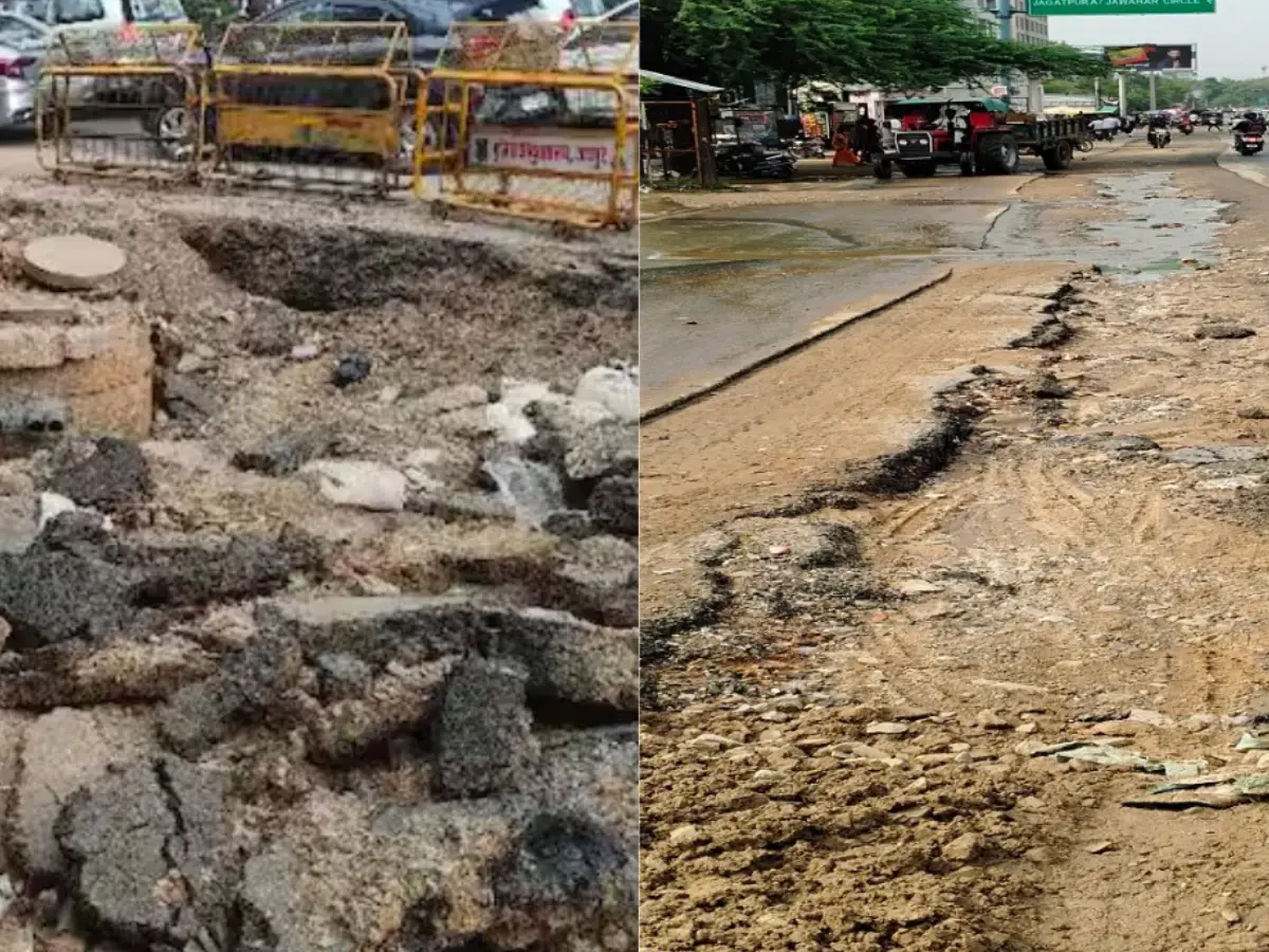 जोधपुर में सड़क धंसने से फंसा भारतीय डाक विभाग का ट्रक,ड्राइवर ने कूदकर बचाई जान