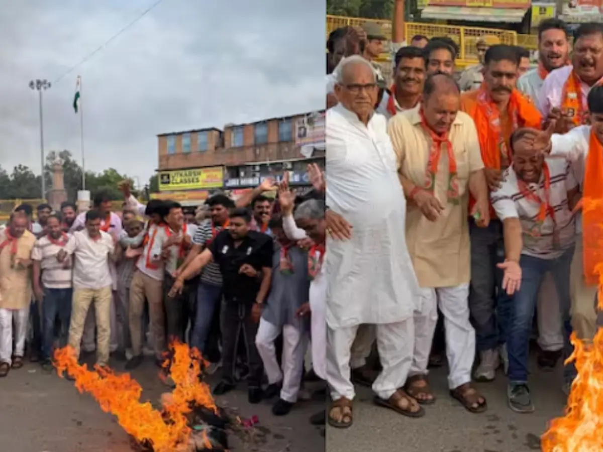 कांग्रेस के खिलाफ BJP का जबरदस्त प्रदर्शन, राहुल गांधी का पुतला दहन कर फूट-फूट कर रोए