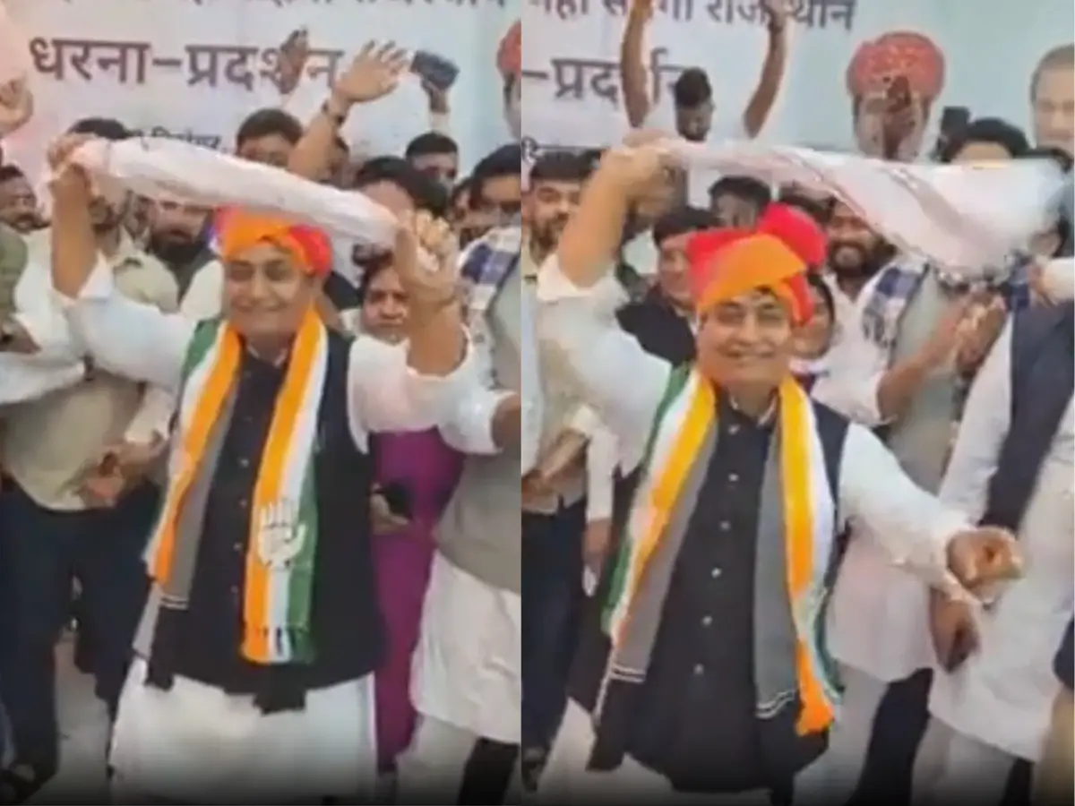 PM मोदी की तरह डोटासरा ने लहराया गमछा, डांस करते-करते सिर से उड़ी पगड़ी