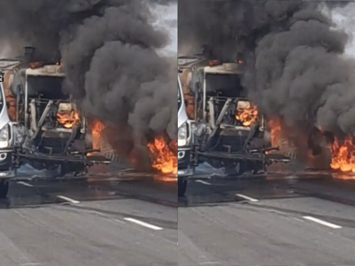 सीकर में सड़क निर्माण के दौरान डामर टैंकर में भड़की आग, हाईवे पर धुंआ ही धुआं