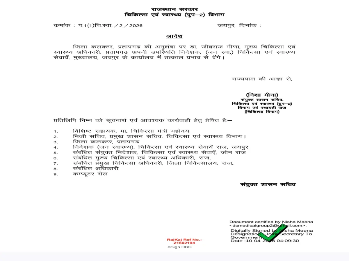 प्रतापगढ़  CMHO डॉ. जीवराज मीणा का अचानक जयपुर तलब, पुराने घोटाले फिर हुए वायरल